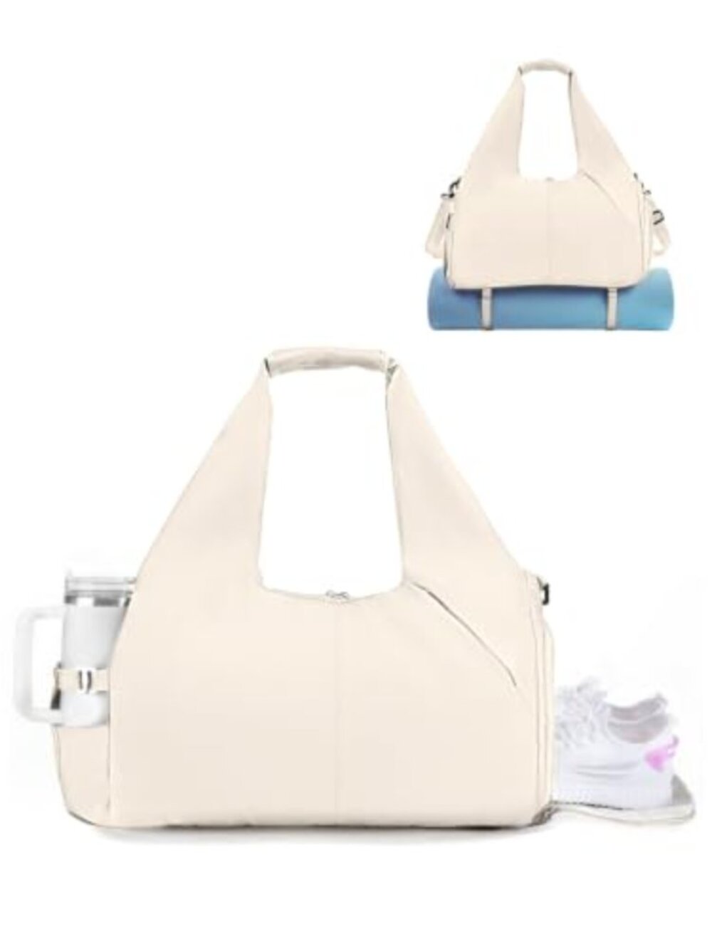 Gym Bag for Women with Shoe Compartment, Cup & Mat Holders, Tote Duffel